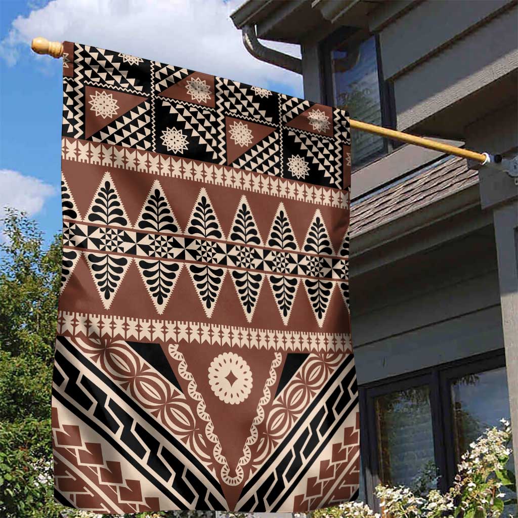 Vintage Bula Fiji Garden Flag Brown Tapa Masi Motif LT9 - Polynesian Pride