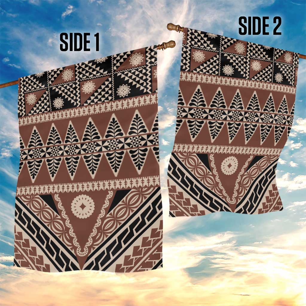 Vintage Bula Fiji Garden Flag Brown Tapa Masi Motif LT9 - Polynesian Pride