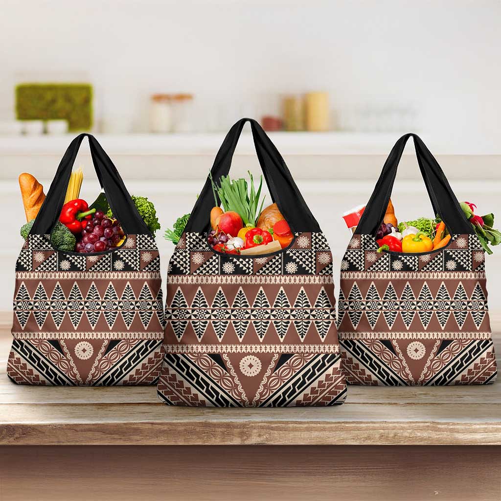 Vintage Bula Fiji Grocery Bag Brown Tapa Masi Motif LT9 3-pack One Size Brown - Polynesian Pride