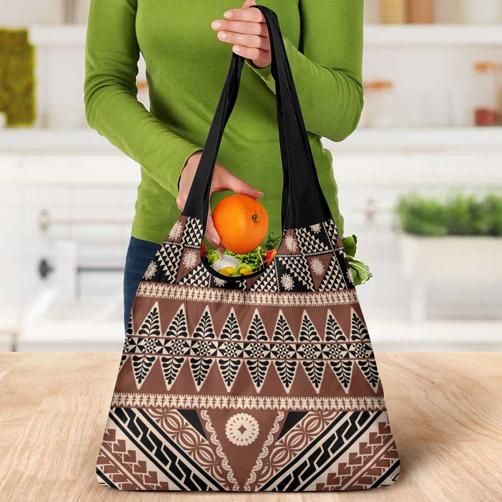 Vintage Bula Fiji Grocery Bag Brown Tapa Masi Motif LT9 - Polynesian Pride