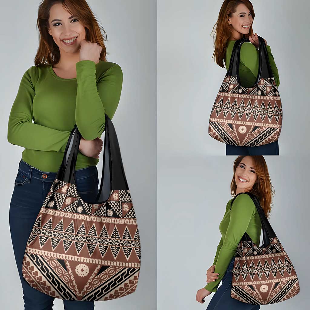Vintage Bula Fiji Grocery Bag Brown Tapa Masi Motif LT9 - Polynesian Pride