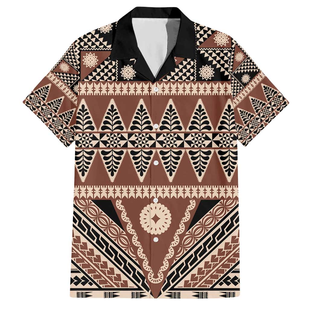 Vintage Bula Fiji Hawaiian Shirt Brown Tapa Masi Motif LT9 Brown - Polynesian Pride