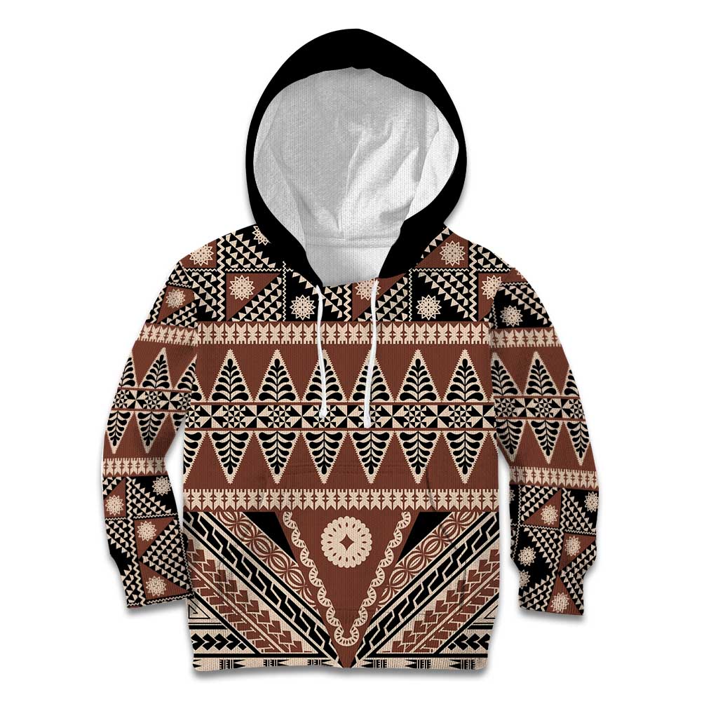 Vintage Bula Fiji Kid Hoodie Brown Tapa Masi Motif LT9 Hoodie Brown - Polynesian Pride