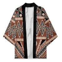 Vintage Bula Fiji Kimono Brown Tapa Masi Motif LT9 Unisex Brown - Polynesian Pride