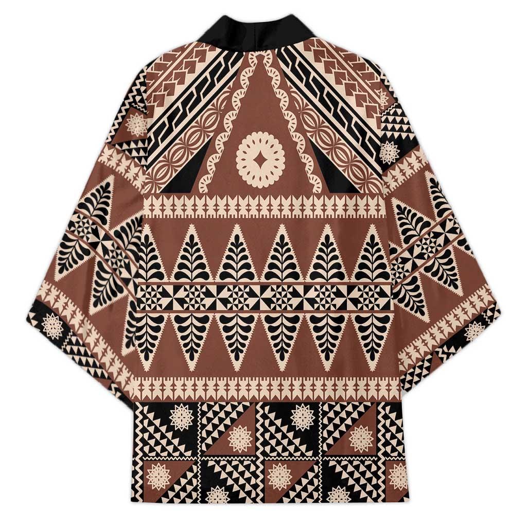 Vintage Bula Fiji Kimono Brown Tapa Masi Motif LT9 - Polynesian Pride