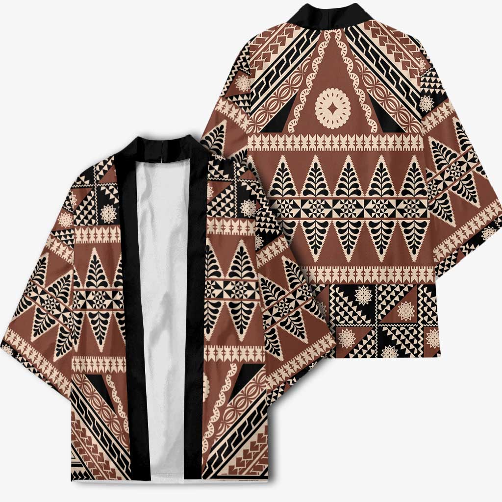 Vintage Bula Fiji Kimono Brown Tapa Masi Motif LT9 - Polynesian Pride