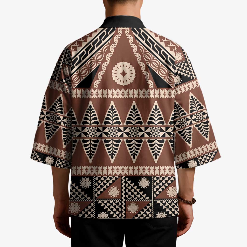 Vintage Bula Fiji Kimono Brown Tapa Masi Motif LT9 - Polynesian Pride