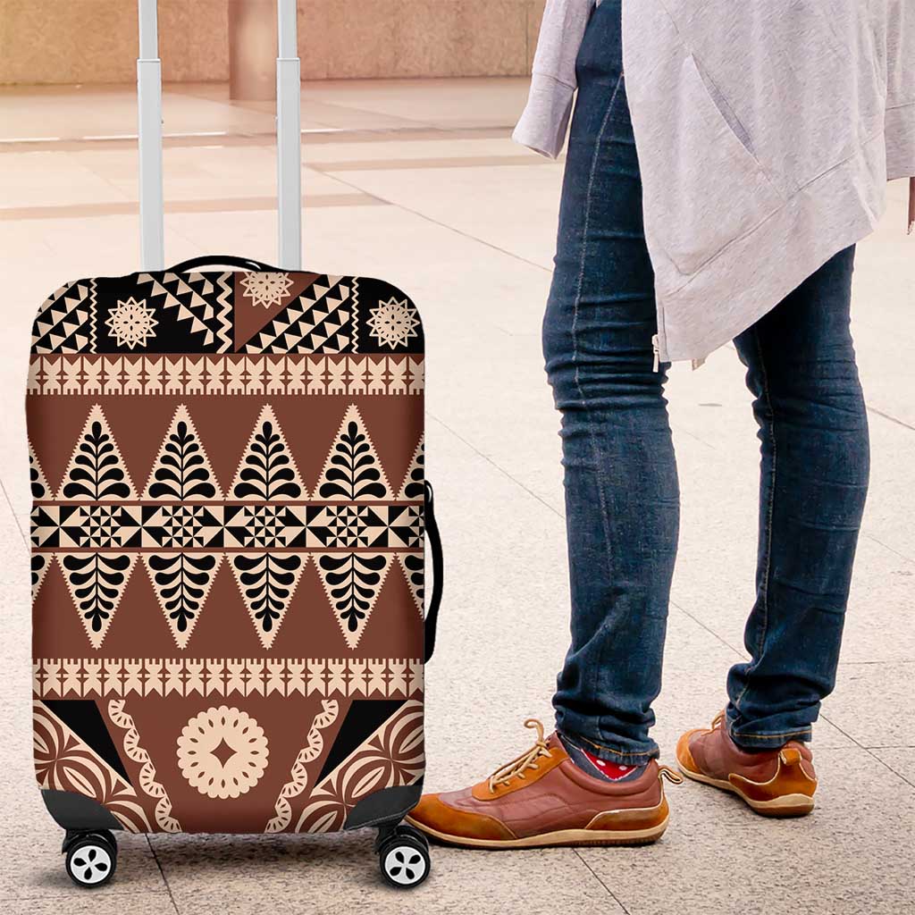 Vintage Bula Fiji Luggage Cover Brown Tapa Masi Motif LT9 Brown - Polynesian Pride
