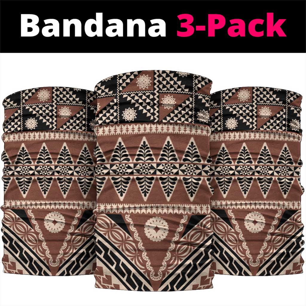 Vintage Bula Fiji Neck Gaiter Brown Tapa Masi Motif LT9 package One Size: 25*50cm Brown - Polynesian Pride