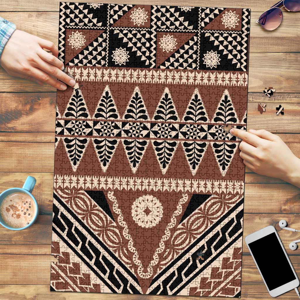 Vintage Bula Fiji Puzzle Brown Tapa Masi Motif LT9 Brown - Polynesian Pride