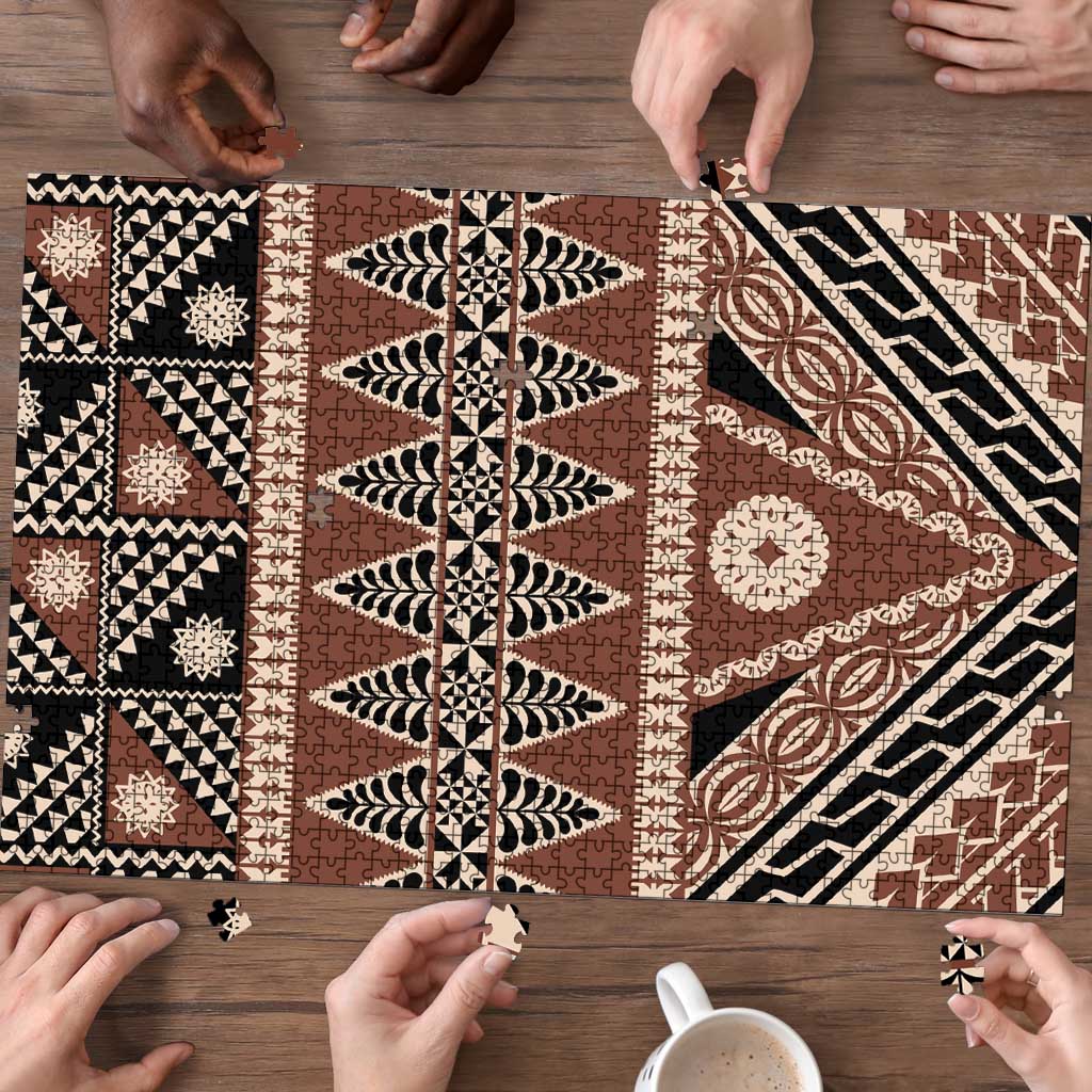 Vintage Bula Fiji Puzzle Brown Tapa Masi Motif LT9 - Polynesian Pride