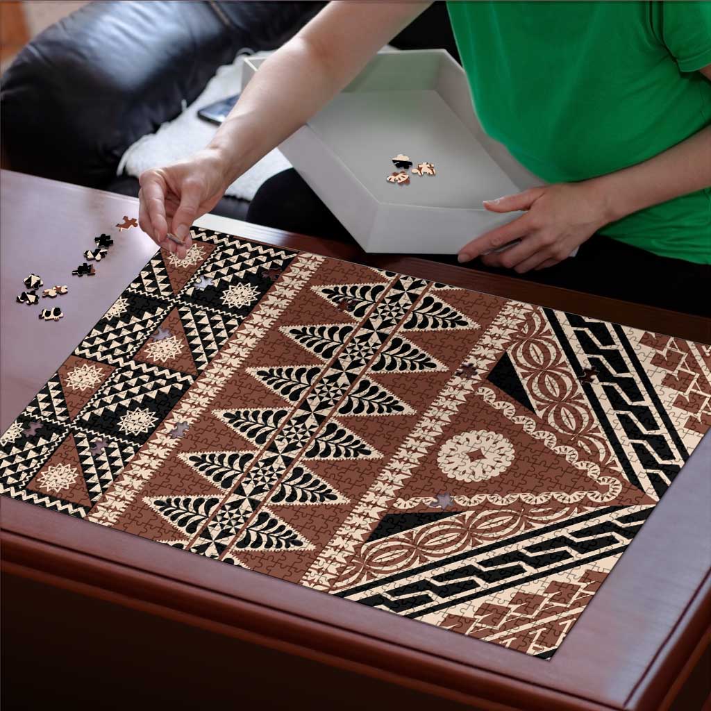 Vintage Bula Fiji Puzzle Brown Tapa Masi Motif LT9 - Polynesian Pride