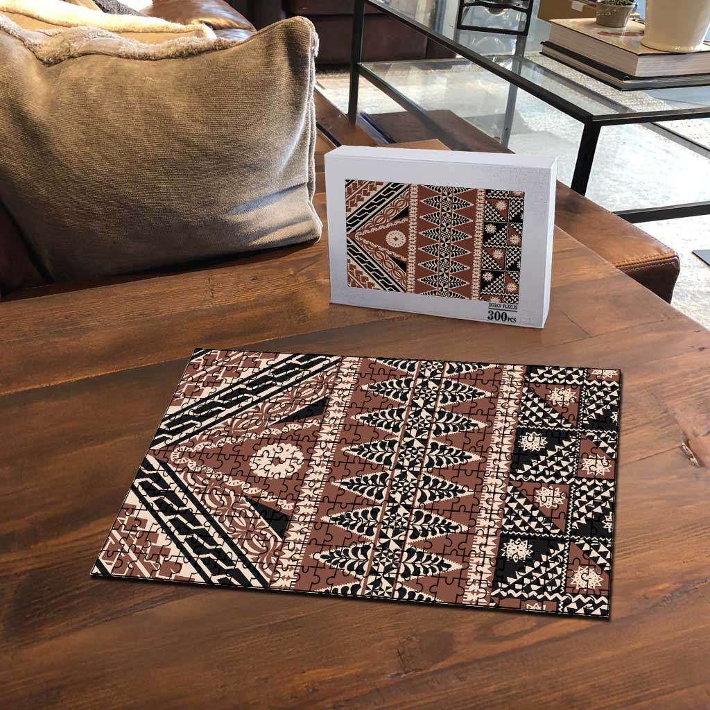 Vintage Bula Fiji Puzzle Brown Tapa Masi Motif LT9 - Polynesian Pride