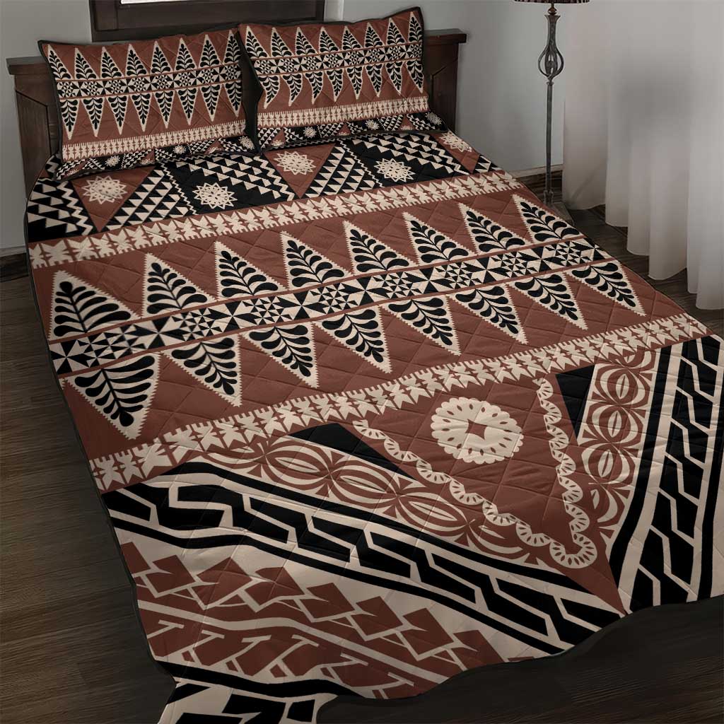 Vintage Bula Fiji Quilt Bed Set Brown Tapa Masi Motif LT9 Brown - Polynesian Pride