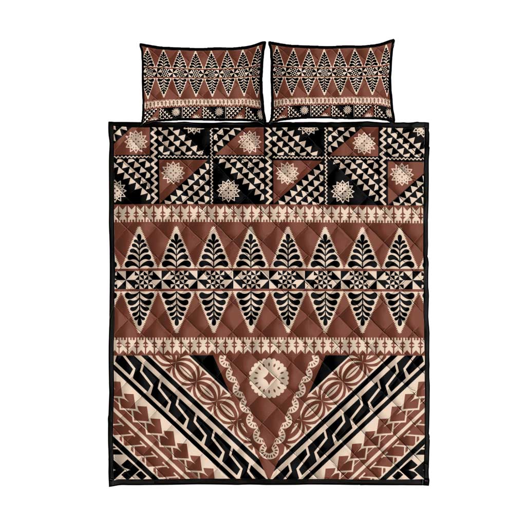 Vintage Bula Fiji Quilt Bed Set Brown Tapa Masi Motif LT9 - Polynesian Pride
