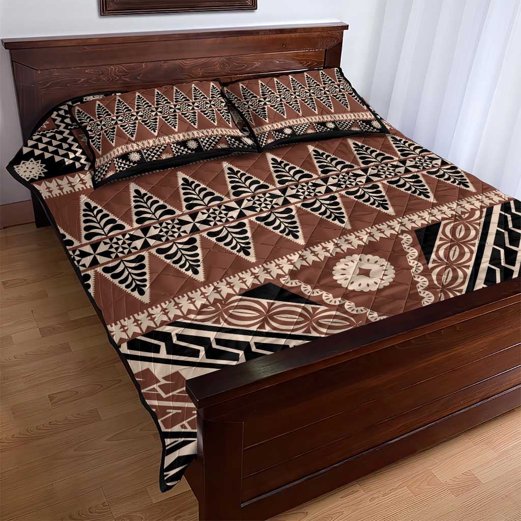 Vintage Bula Fiji Quilt Bed Set Brown Tapa Masi Motif LT9 - Polynesian Pride