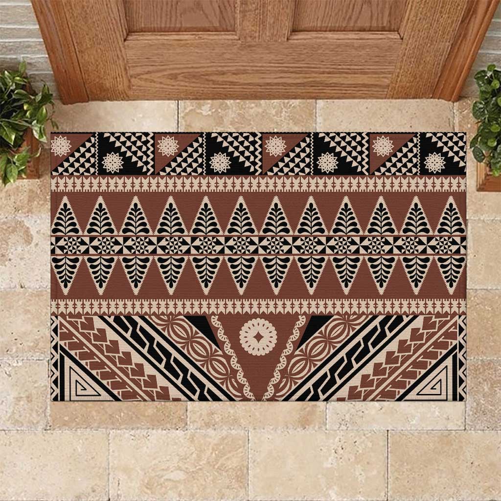 Vintage Bula Fiji Rubber Doormat Brown Tapa Masi Motif LT9 Brown - Polynesian Pride