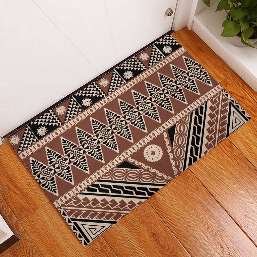 Vintage Bula Fiji Rubber Doormat Brown Tapa Masi Motif LT9 - Polynesian Pride