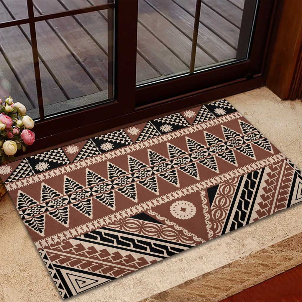 Vintage Bula Fiji Rubber Doormat Brown Tapa Masi Motif LT9 - Polynesian Pride