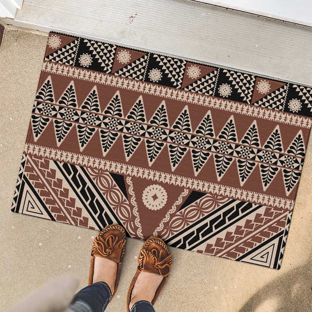 Vintage Bula Fiji Rubber Doormat Brown Tapa Masi Motif LT9 - Polynesian Pride