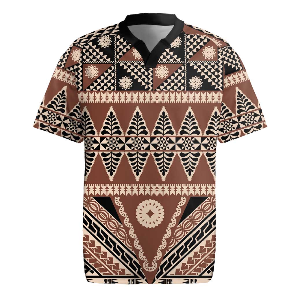 Vintage Bula Fiji Rugby Jersey Brown Tapa Masi Motif LT9 Brown - Polynesian Pride