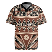 Vintage Bula Fiji Rugby Jersey Brown Tapa Masi Motif LT9 Brown - Polynesian Pride