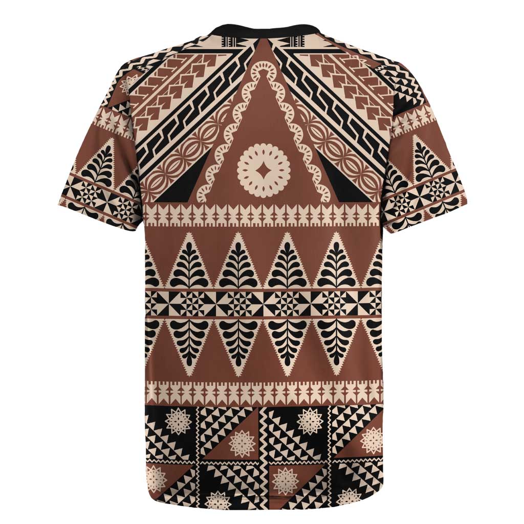 Vintage Bula Fiji Rugby Jersey Brown Tapa Masi Motif LT9 - Polynesian Pride