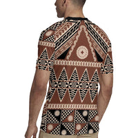 Vintage Bula Fiji Rugby Jersey Brown Tapa Masi Motif LT9 - Polynesian Pride