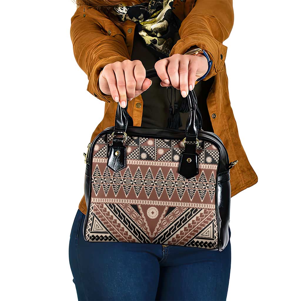 Vintage Bula Fiji Shoulder Handbag Brown Tapa Masi Motif LT9 One Size Brown - Polynesian Pride