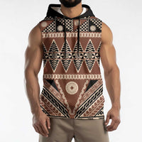 Vintage Bula Fiji Sleeveless Hoodie Brown Tapa Masi Motif LT9 - Polynesian Pride
