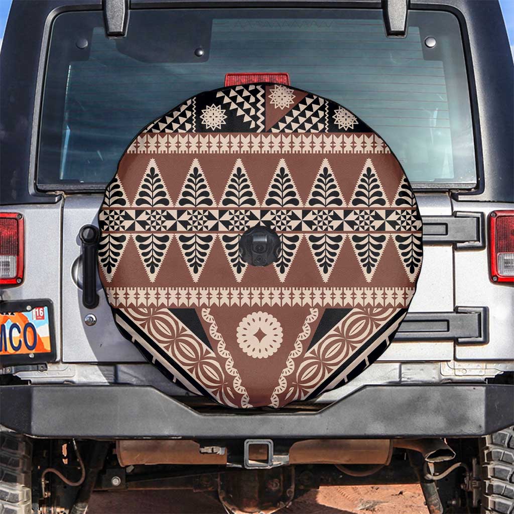 Vintage Bula Fiji Spare Tire Cover Brown Tapa Masi Motif LT9 Brown - Polynesian Pride