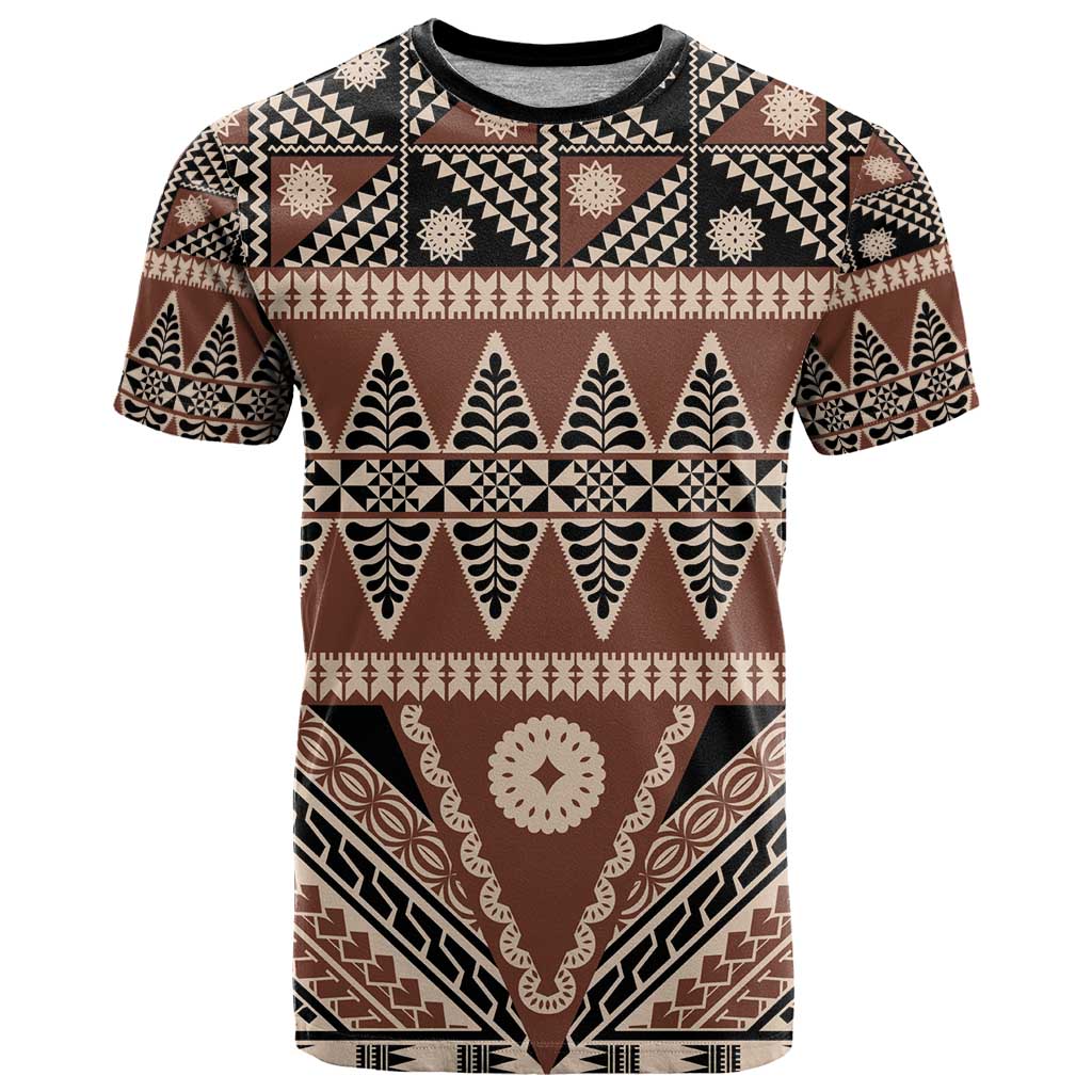 Vintage Bula Fiji T Shirt Brown Tapa Masi Motif LT9 Brown - Polynesian Pride