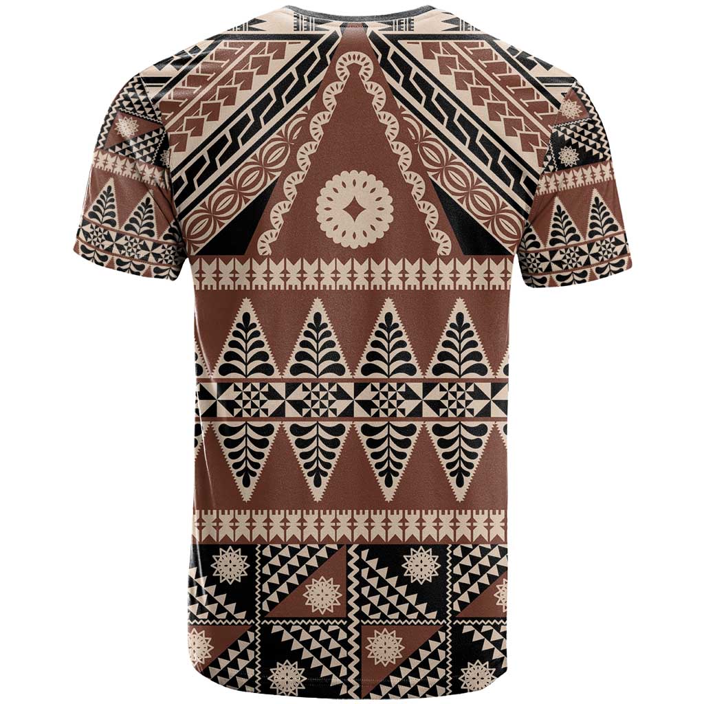 Vintage Bula Fiji T Shirt Brown Tapa Masi Motif LT9 - Polynesian Pride