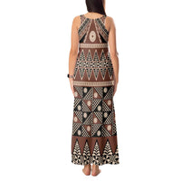 Vintage Bula Fiji Tank Maxi Dress Brown Tapa Masi Motif LT9 - Polynesian Pride