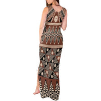 Vintage Bula Fiji Tank Maxi Dress Brown Tapa Masi Motif LT9 - Polynesian Pride