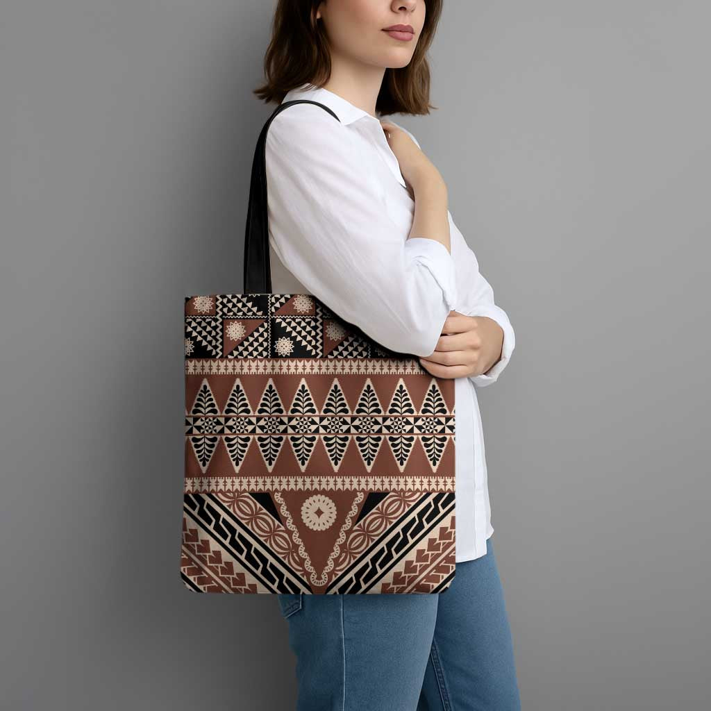 Vintage Bula Fiji Tote Bag Brown Tapa Masi Motif LT9 - Polynesian Pride