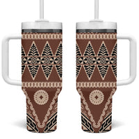 Vintage Bula Fiji Tumbler With Handle Brown Tapa Masi Motif LT9 One Size: 40 oz Brown - Polynesian Pride