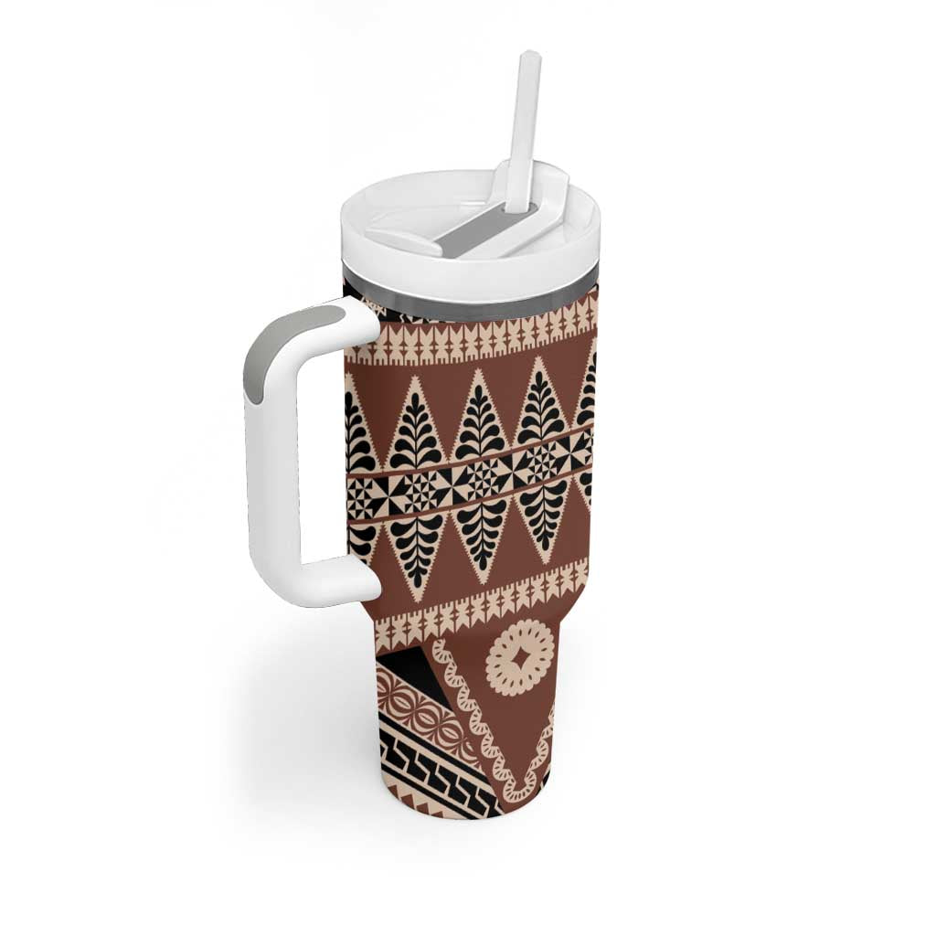 Vintage Bula Fiji Tumbler With Handle Brown Tapa Masi Motif LT9 - Polynesian Pride