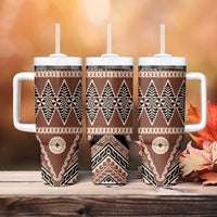 Vintage Bula Fiji Tumbler With Handle Brown Tapa Masi Motif LT9 - Polynesian Pride