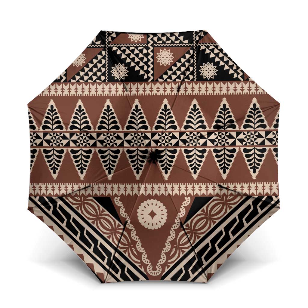Vintage Bula Fiji Umbrella Brown Tapa Masi Motif LT9 One Size Folded 11.42 inch Opened Diameter 37.4 inch Brown - Polynesian Pride