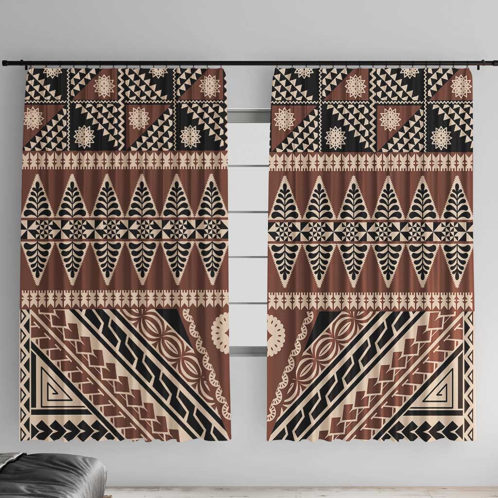 Vintage Bula Fiji Window Curtain Brown Tapa Masi Motif LT9 With Hooks Brown - Polynesian Pride