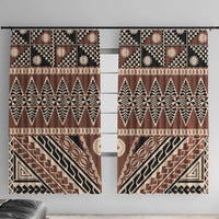 Vintage Bula Fiji Window Curtain Brown Tapa Masi Motif LT9 With Hooks Brown - Polynesian Pride