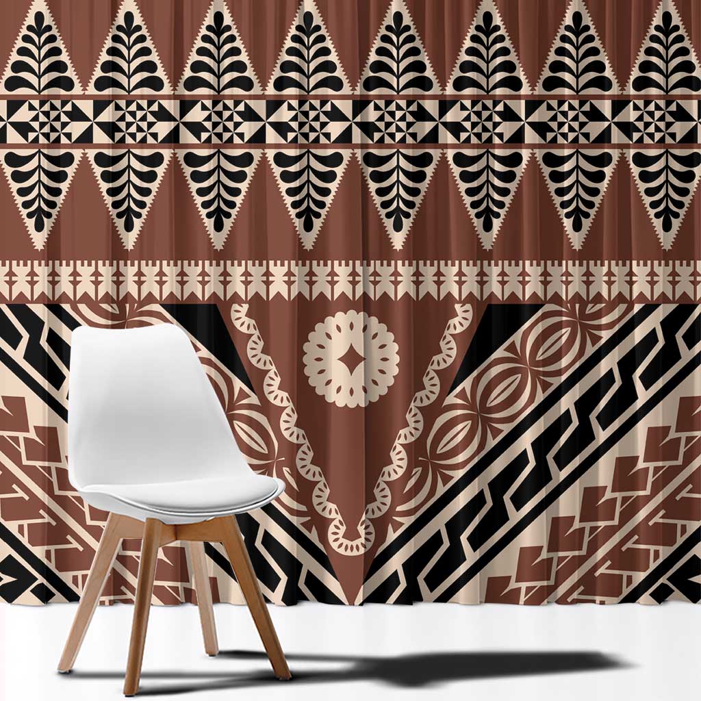 Vintage Bula Fiji Window Curtain Brown Tapa Masi Motif LT9 - Polynesian Pride