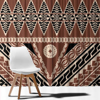 Vintage Bula Fiji Window Curtain Brown Tapa Masi Motif LT9 - Polynesian Pride