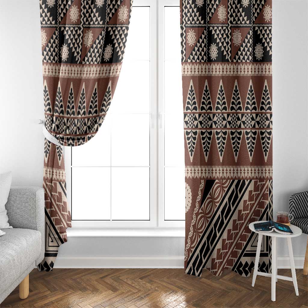 Vintage Bula Fiji Window Curtain Brown Tapa Masi Motif LT9 - Polynesian Pride