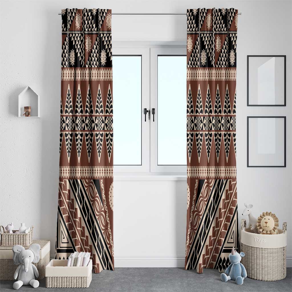 Vintage Bula Fiji Window Curtain Brown Tapa Masi Motif LT9 - Polynesian Pride