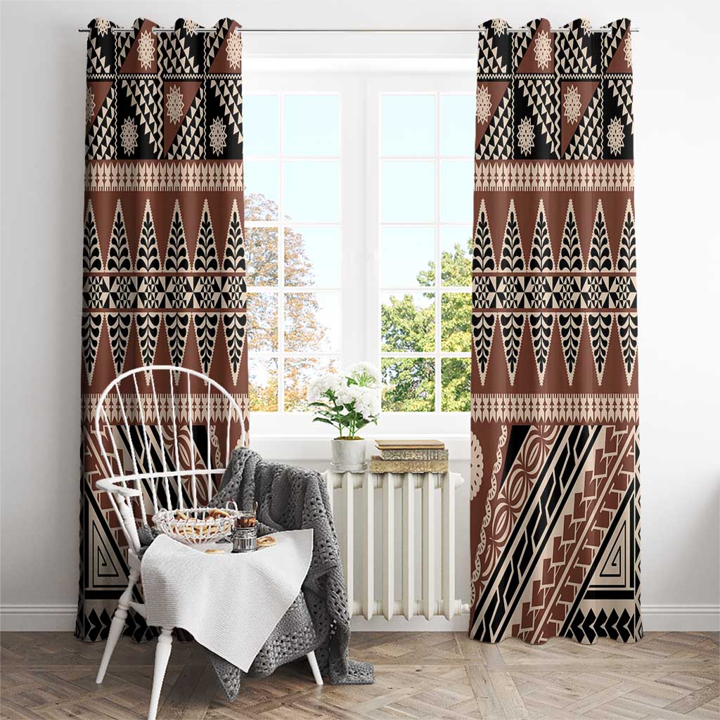 Vintage Bula Fiji Window Curtain Brown Tapa Masi Motif LT9 - Polynesian Pride