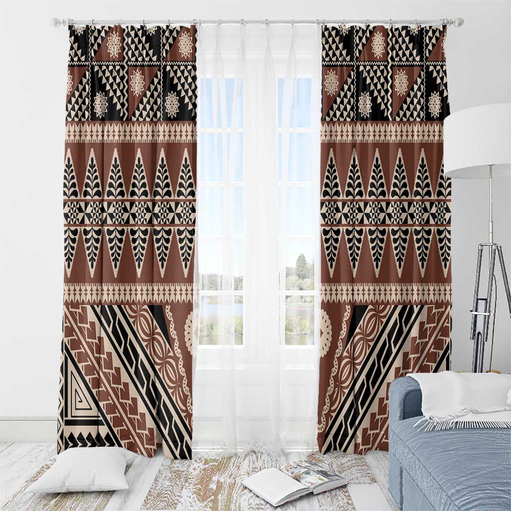 Vintage Bula Fiji Window Curtain Brown Tapa Masi Motif LT9 - Polynesian Pride