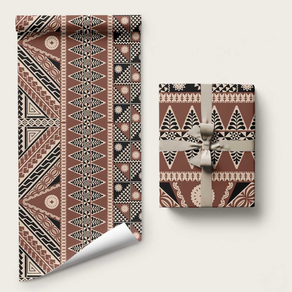 Vintage Bula Fiji Wrapping Paper Brown Tapa Masi Motif LT9 58" × 23" Brown - Polynesian Pride