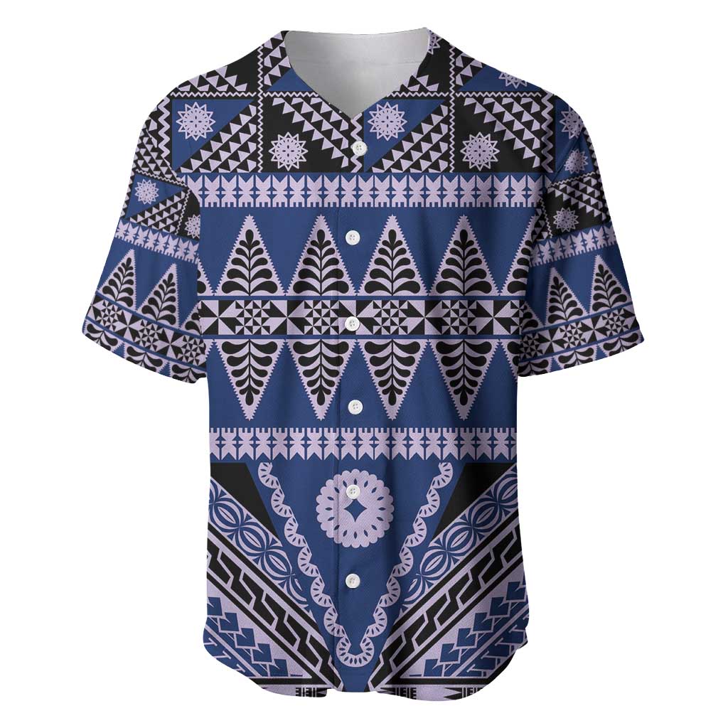 Vintage Bula Fiji Baseball Jersey Prussian Blue Tapa Masi Motif LT9 Blue - Polynesian Pride